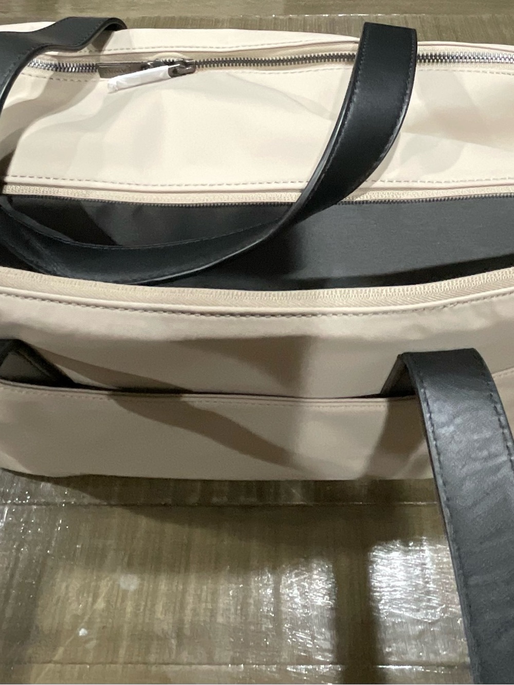 Away Cream Tote Bag with Black Handles and Detachable Strap - Picture 6 of 15